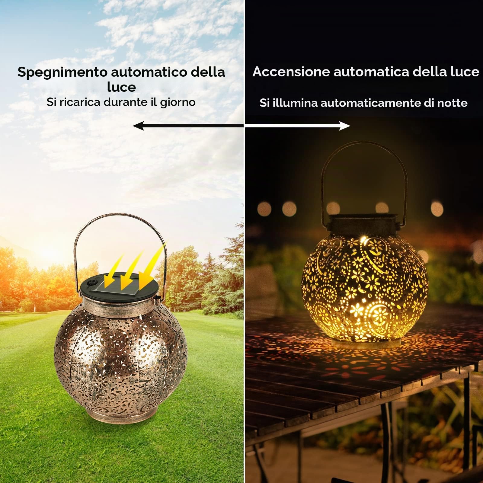 Lanterna Solare, 2 Pezzi IP65 Impermeabile Lampada Solare da Giardino, Solare Retro Luci Decorativo per Giardino, Terrazza, Balcone [Classe di efficienza energetica A+++]