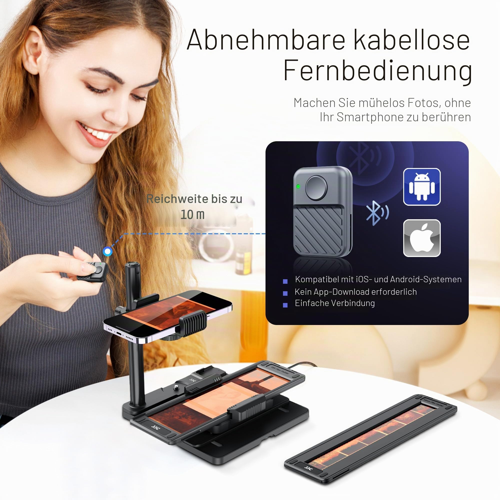 JJC Mobile Film Digitizing Adapter Set Konvertiert 35mm Negativ Film Slide auf Digital JPEG, Negativ Kopieren Adapter mit Magnetischer Hintergrundbeleuchtung Panel/35mm & 120 Film Halter/Fernbedienung