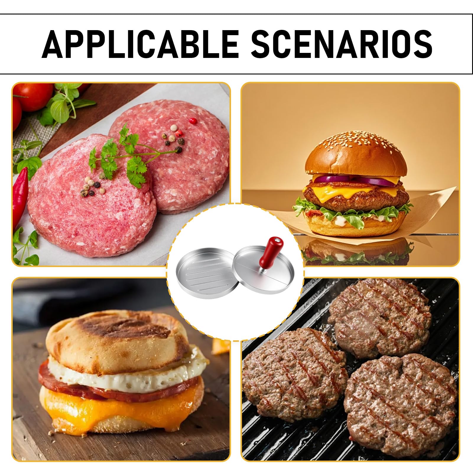 Presse à Burger en Aluminium, pour la Réalisation de BBQ, de Hamburgers Farcis, de Hamburgers au Bœuf, Presse Burger Antiadhésive