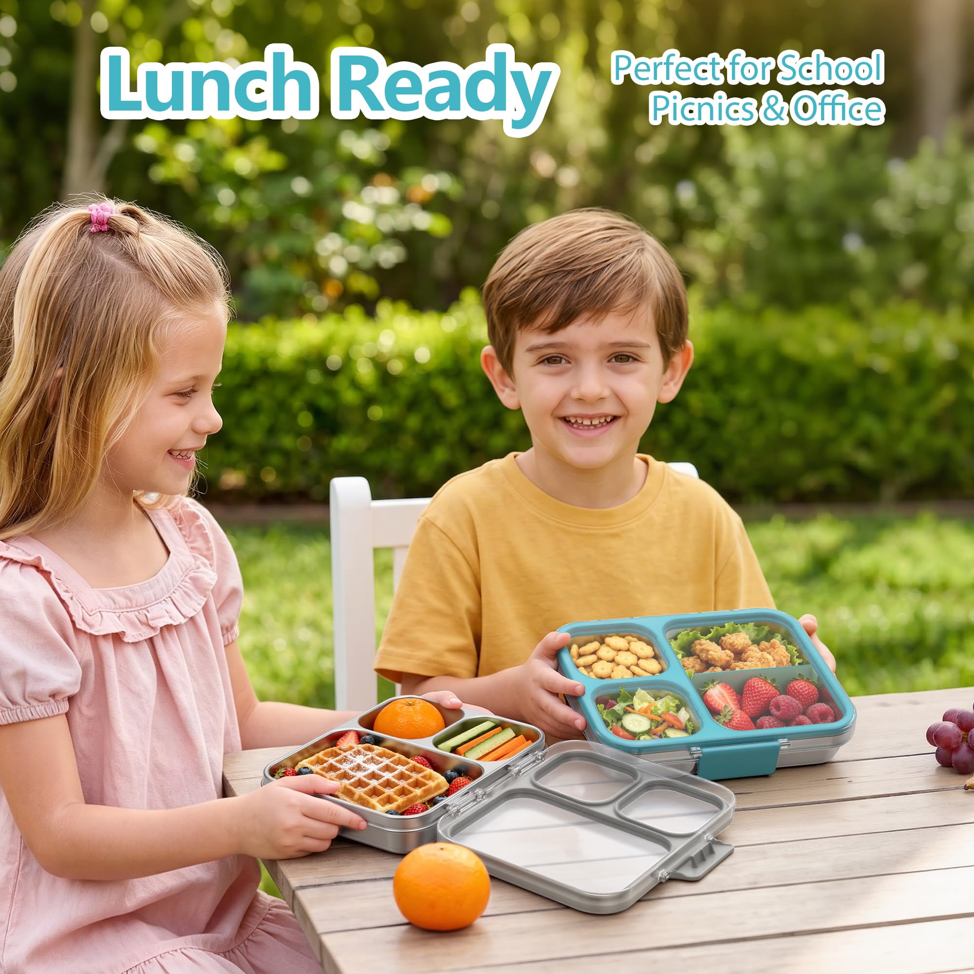 Fiambrera de acero inoxidable con 4 compartimentos, fiambrera de metal para niños, a prueba de fugas, para guardería, guardería, escuela, sandwichera, fiambrera, fiambrera para el pan, apta para