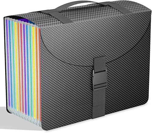 TOPCJ Organizador de archivos con asa, 13 bolsillos expandibles, organizador de archivos de acordeón portátil para recibos, facturas, papel tamaño
