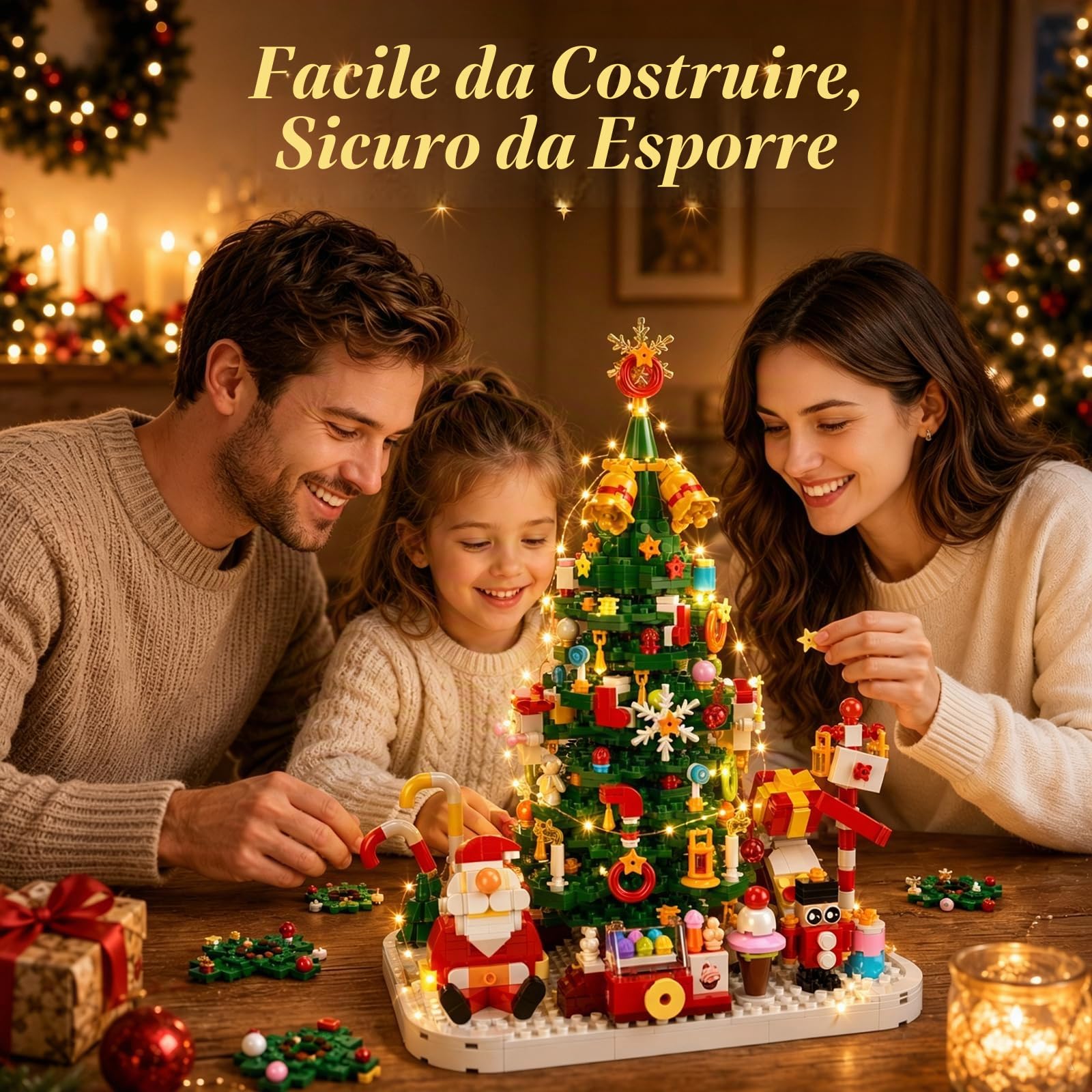 Calendario dell'Avvento 2024 Set di giocattoli per la costruzione dell'albero di Natale con luce LED, Building Blocks Educational Toy, Giocattoli di Natale per bambini ragazzi ragazze 6+