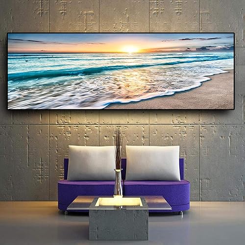 Miniatura 4 de ZEROY Arte de pared de paisaje de playa y puesta de sol dorado natural para sala de estar decoración del hogar pósteres e impresiones de arte de