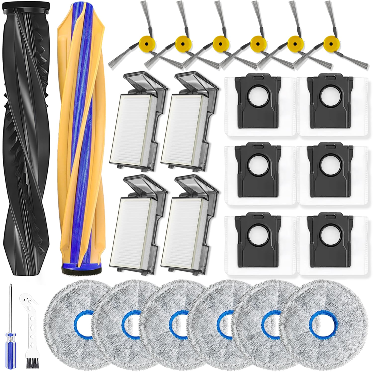 Zestaw akcesoriów zamiennych X60 Max Ultra kompatybilny z Dreame X60 Max Ultra/X60 Ultra Robot Vacuum, części zamienne: 1 szczotka główna, 4 filtry HEPA, 6 podkładek do mopa, 6 szczotek bocznych, 6