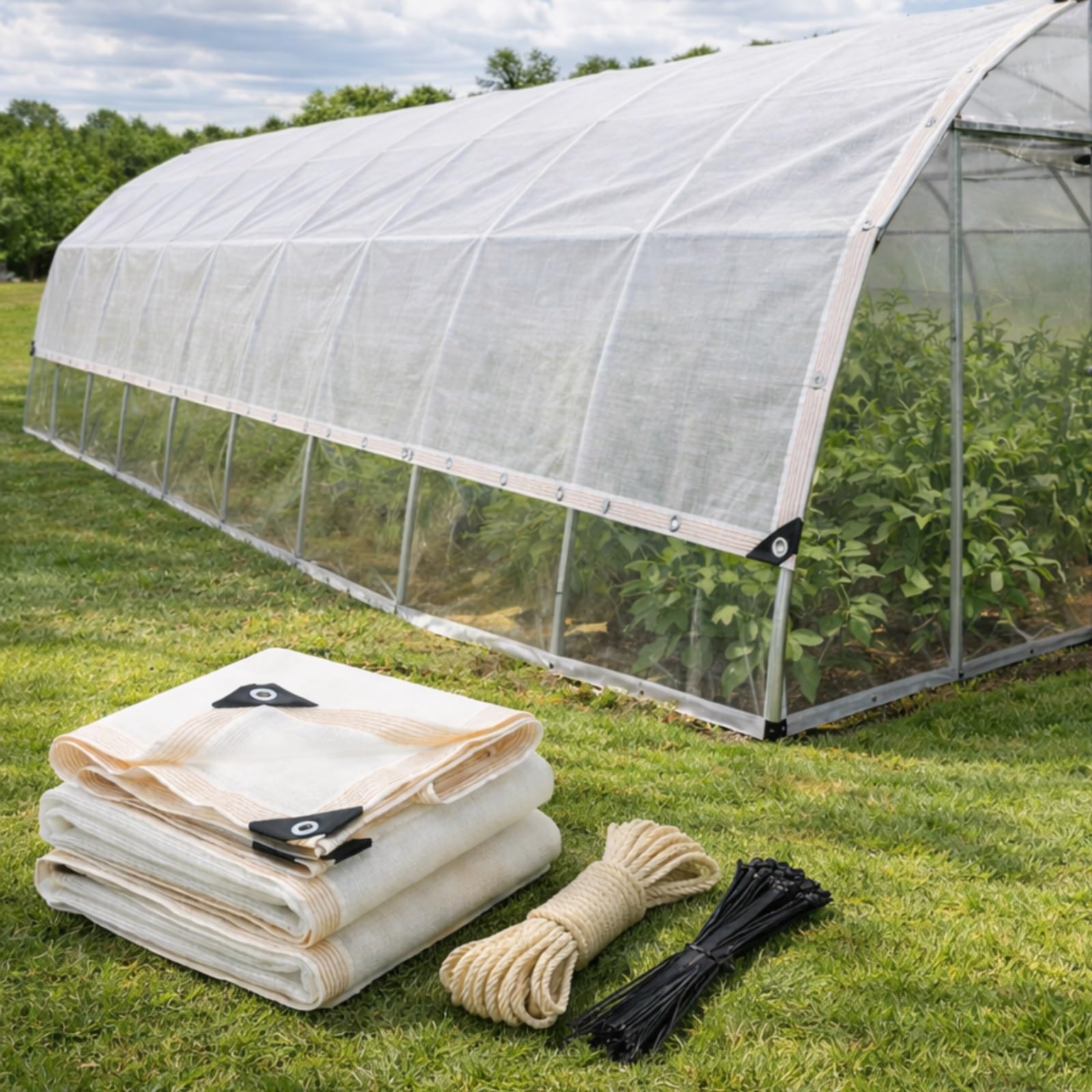Tela de Sombra Blanca 50% con Ojales, Malla de Sombreo HDPE para Invernadero, Toldos Exterior Terraza, Malla Ocultacion para Verduras, Gallinero, Perrera, Patio(6X7M)