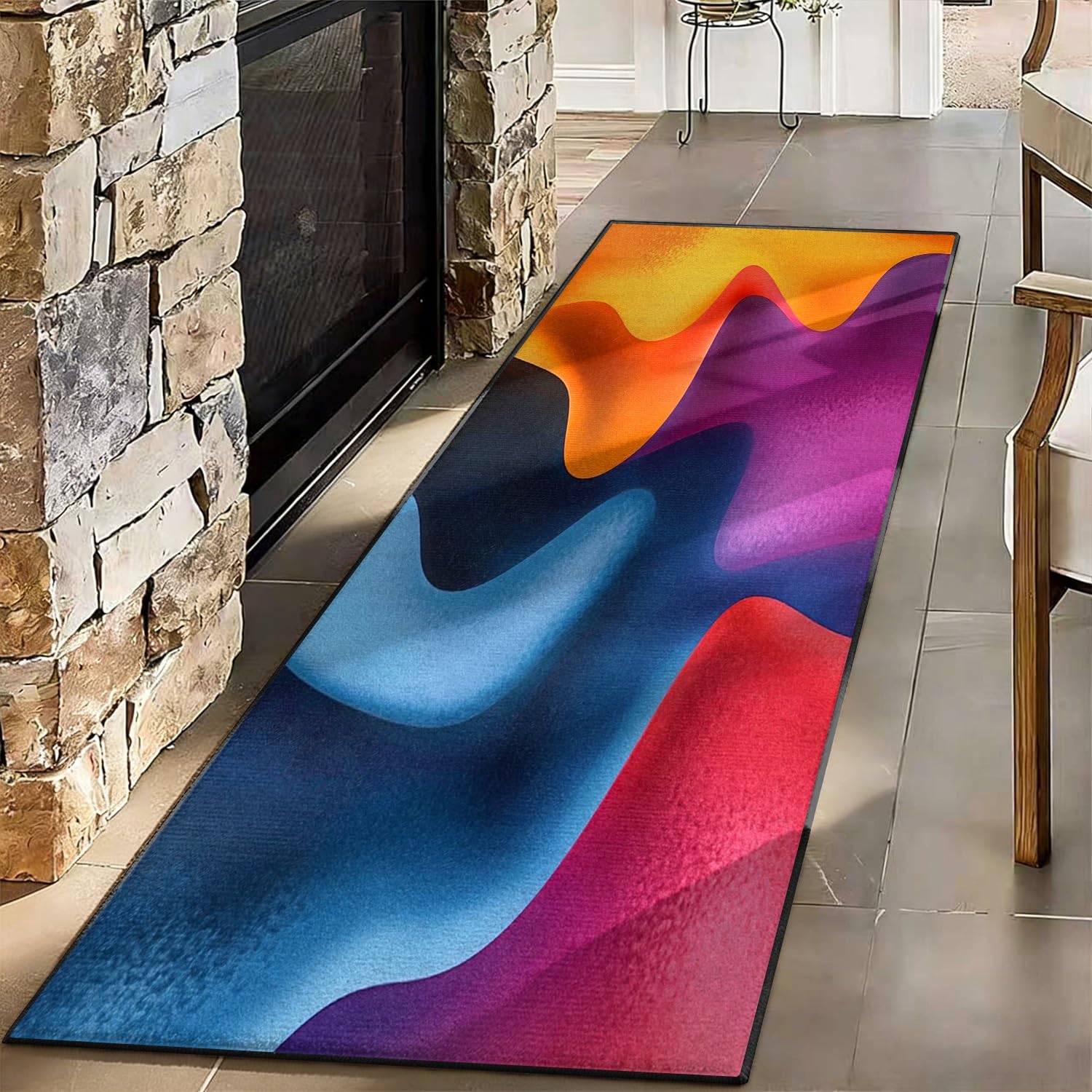 RICAUOU 3D Optical Illusion Hallway Runner Rug, 60x300cm Modern Design Featuring Purple, Blue, and Yellow Multi-Colors Soft Carpet, Absorbent, and Non-Shedding Throw Rugs for Living Rooms