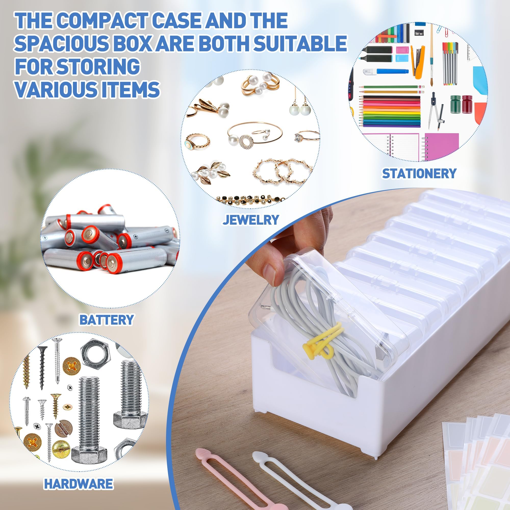 Confezione da 2 organizer per cavi con fascette metalliche, organizer per caricabatterie da scrivania, organizer per caricabatterie con custodie trasparenti adesivi per ufficio e casa