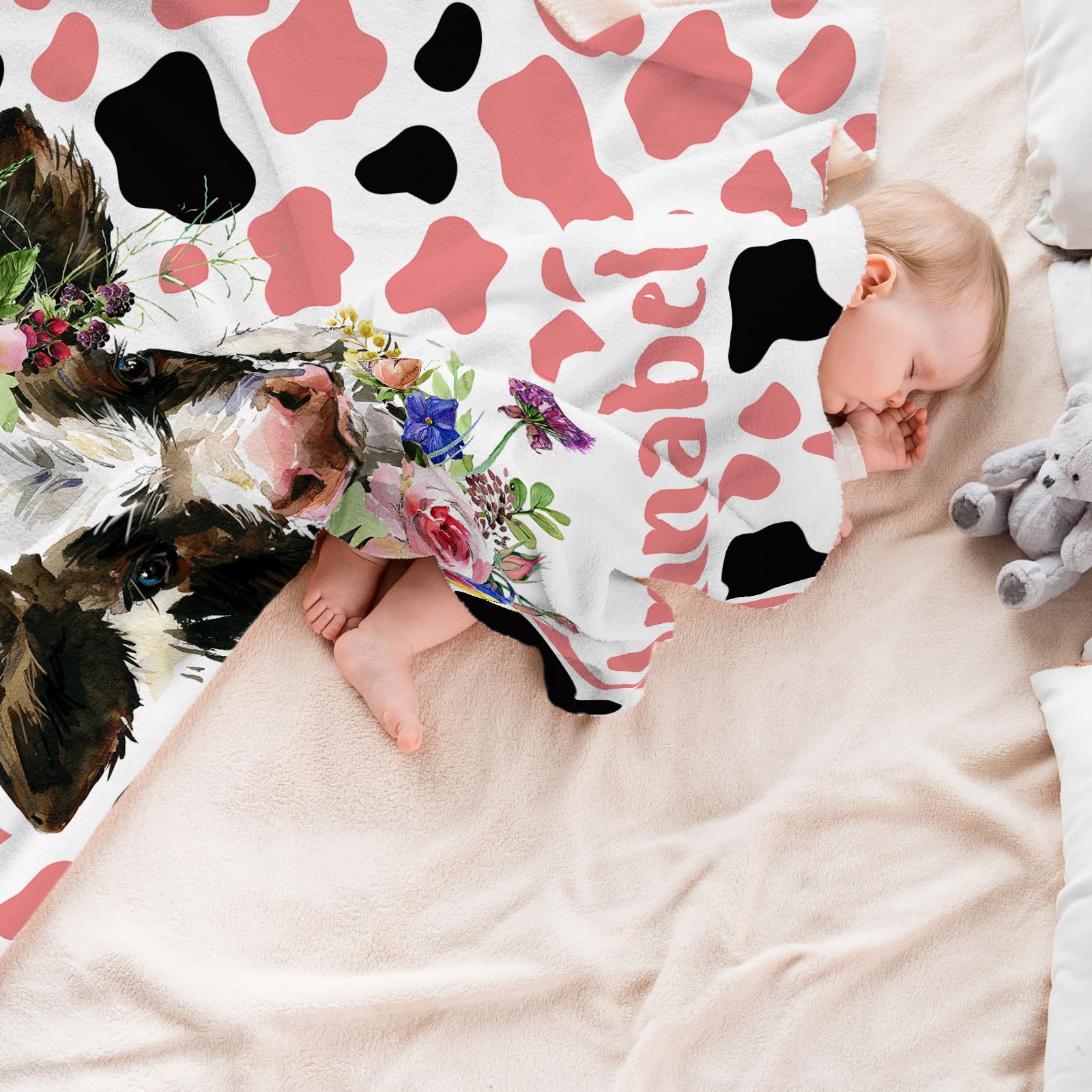 Artsadd Personalized Baby Blanket - Custom Name Cow Print Throw, Ultra-Soft Fleece, 30x40 Inches - View #11