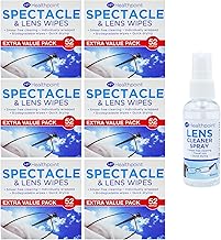 Healthpoint Glasses Cleaner Bundle: 312 Individually Wrapped Lens Wipes and 50ml Lens Cleaner Spray. Ideal for Spectacles, Cameras, Binoculars, and Smartphone Screens (6 Packs of 52 Wipes, Total 312)