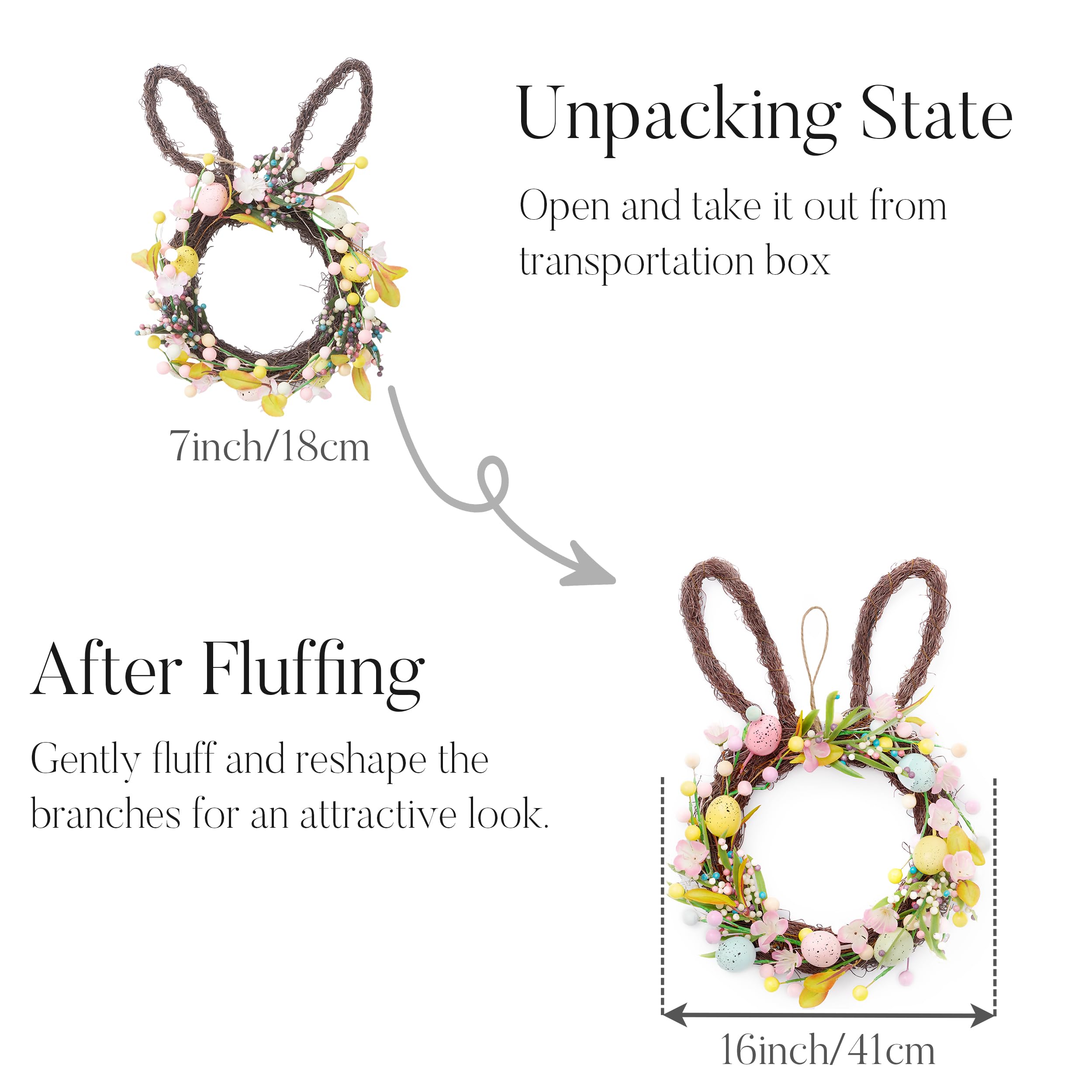 Valery Madelyn Ghirlanda di coniglietti pasquali per porta d'ingresso con luci, ghirlanda di coniglio pasquale decorazione con uova pastello, ghirlanda artificiale primaverile per casa, interni ed