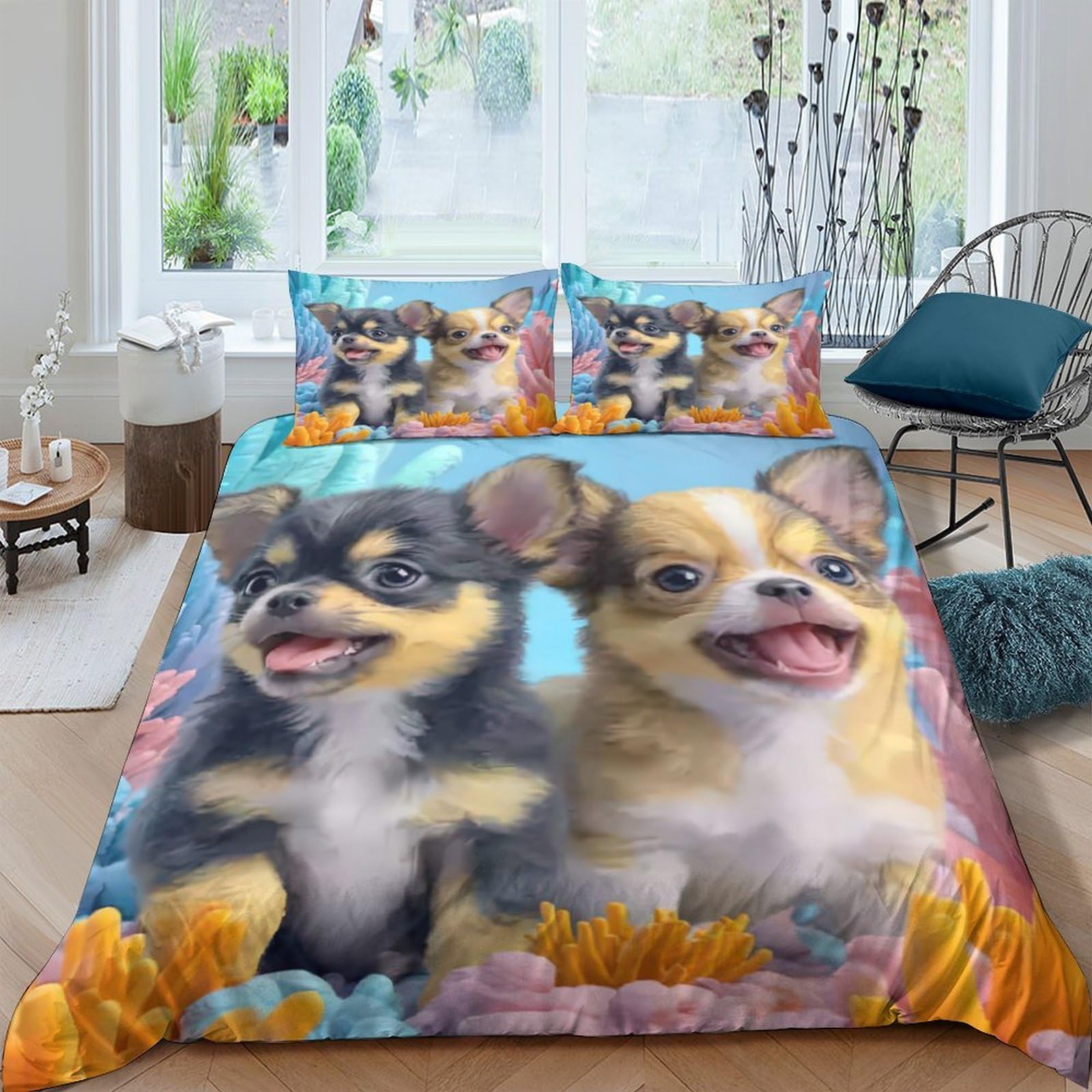Ctjqhvkz Style-2 3D Printed Cute Puppy Fitted Sheet Microfiber Soft Non-Slip Dog Cartoon Mattress Cover Bedroom Decor Easy Care Single（135X200cm）