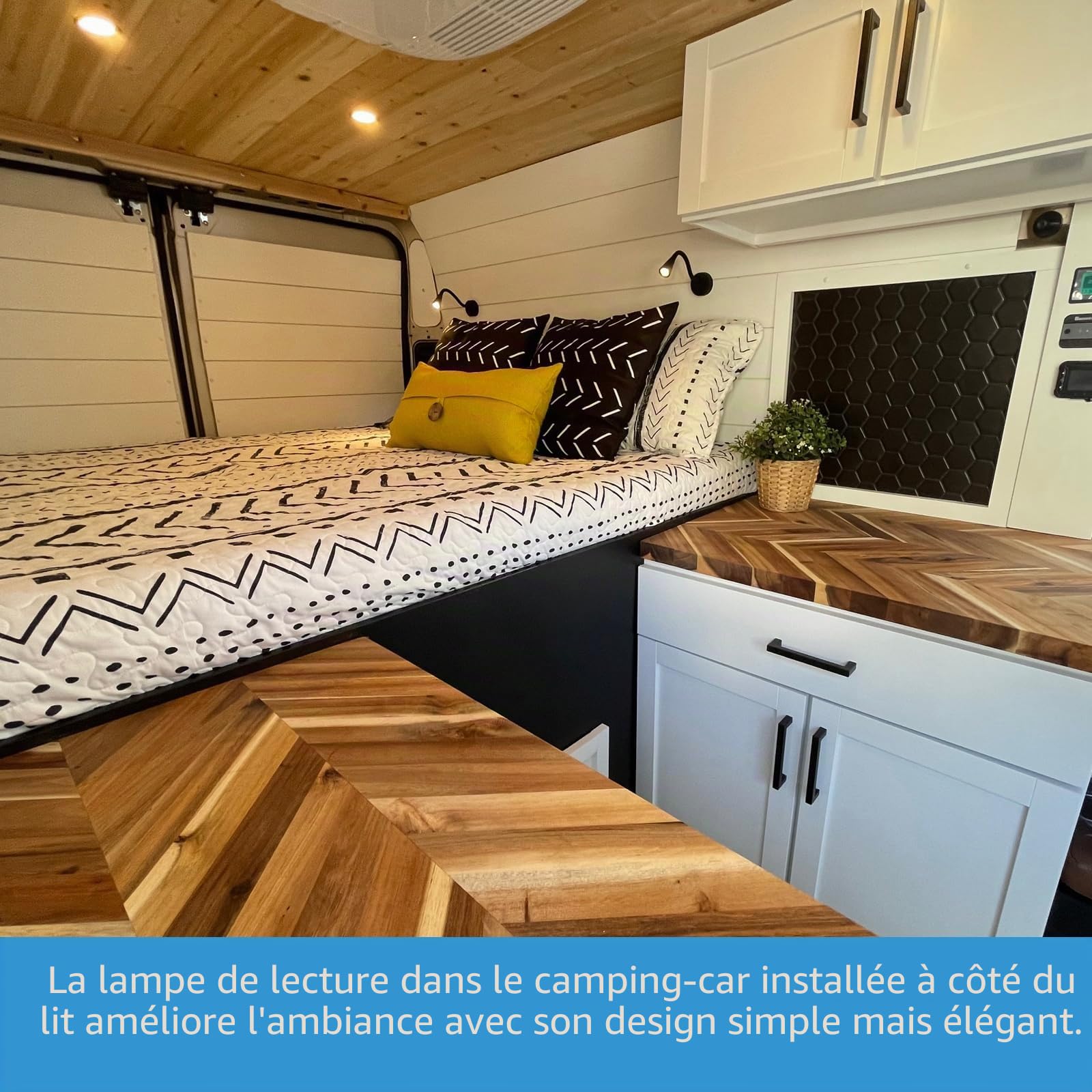 acegoo Lampe de Lecture LED 12V Dimmable 2 pièces Camping-Car Bateau Murale de Chevet Col de Cygne Lumière 3200K avec Chargeur USB & Interrupteur Variateur pour Caravane Van Voiture Camion