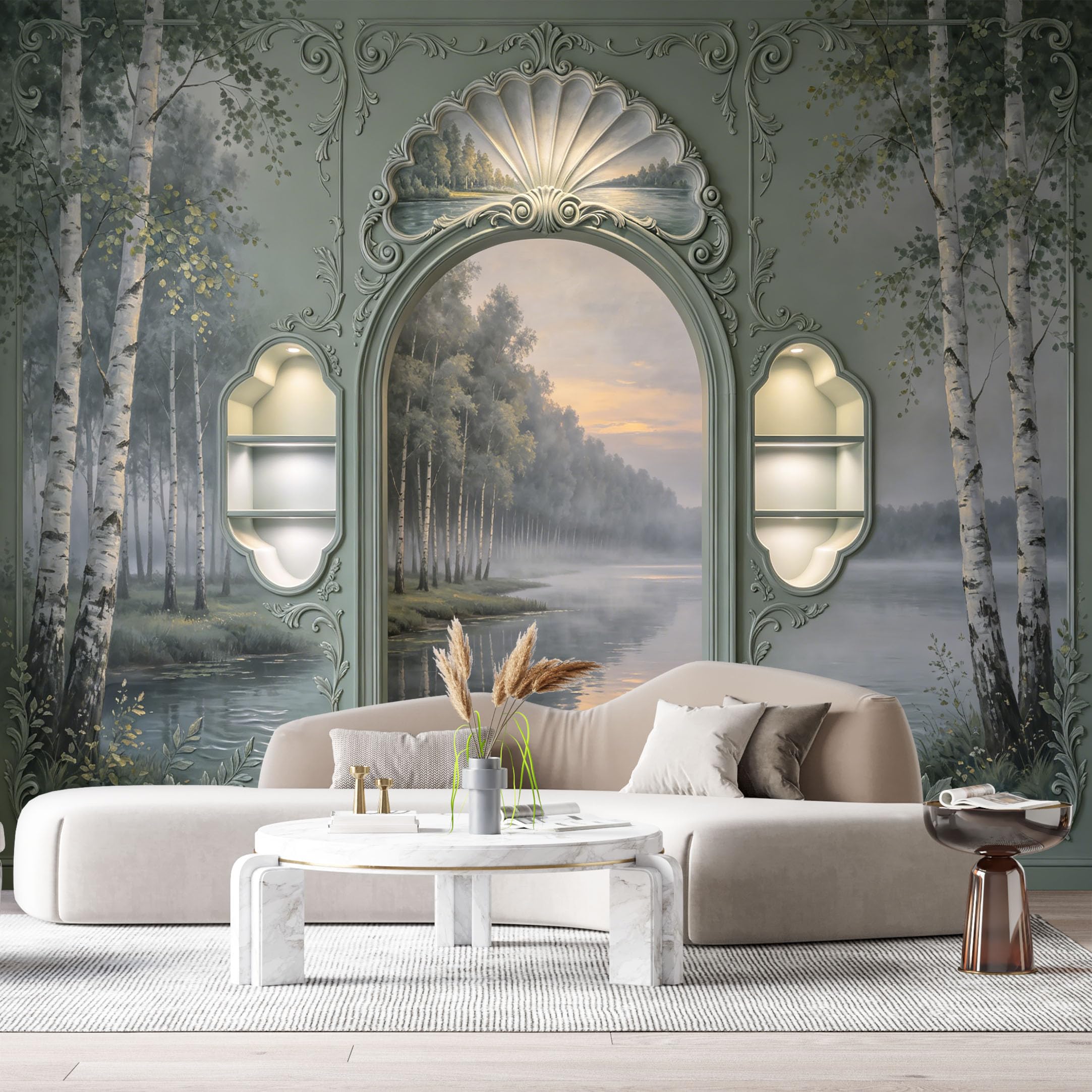 Custom Size Wall Murals 18th Century European Salon Forest River Neoclassical Oil Painting 3D Trompe L'Oeil SelfAdhesiveWall Fabric Removable Wallpaper Wall Decor for Living Room
