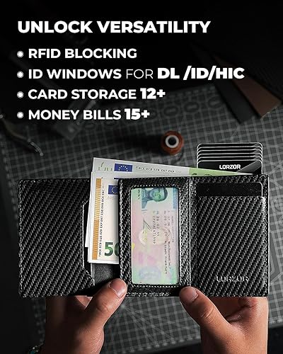 Miniatura 4 de Billetera para hombre para AirTag, billetera AirTag desplegable para hombre para Apple AirTag, cuero de fibra de carbono, inteligente, delgada,