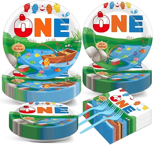 Juego de platos y servilletas para fiesta de 50 invitados que se han ido a pescar, para una fiesta de cumpleaños, decoración de vajilla para niños,