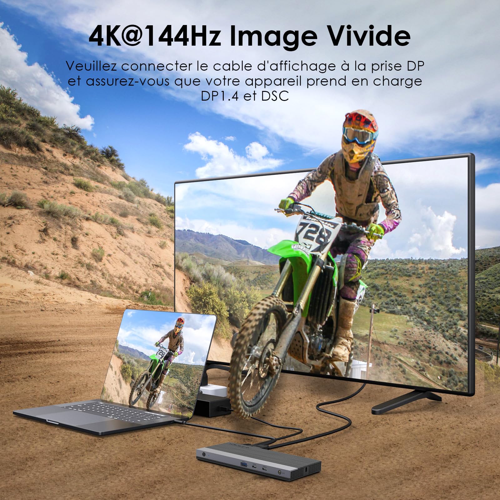 WAVLINK Station d'accueil pour Ordinateur Portable pour 3 écrans | 2x DP+HDMI, 4K@144Hz, Entrée PD 130 W, 4x USB 3.0, Audio, Ethernet Gigabit, SD/TF, compatible avec Lenovo/HP/Dell