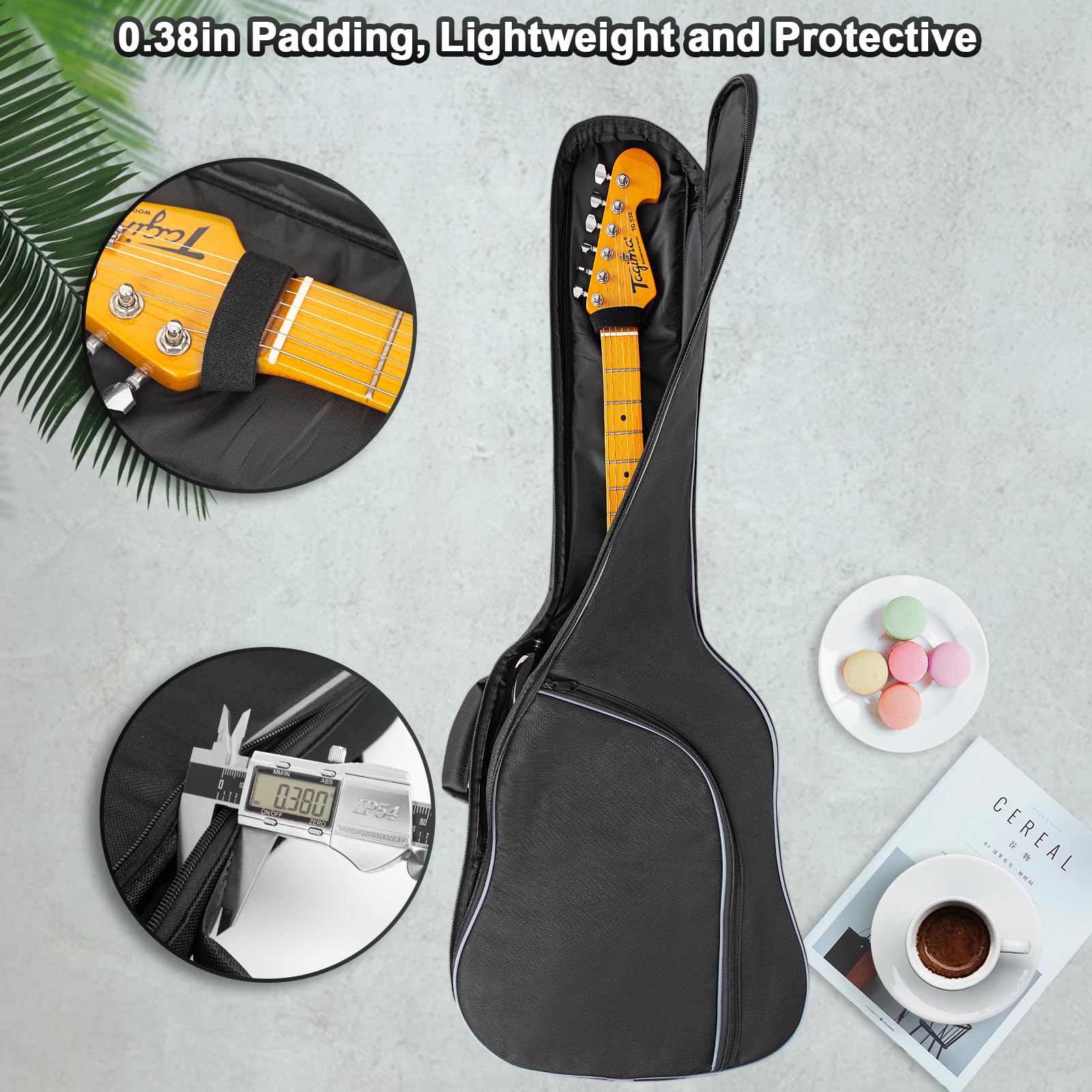 Funda para Guitarra Eléctrica 39 40 Pulgadas Funda de Transporte para Guitarra Eléctrica Grosor 8 mm Funda acolchada con Bolsillo y Correa Ajustable Cojín de Protección para Mango Negro