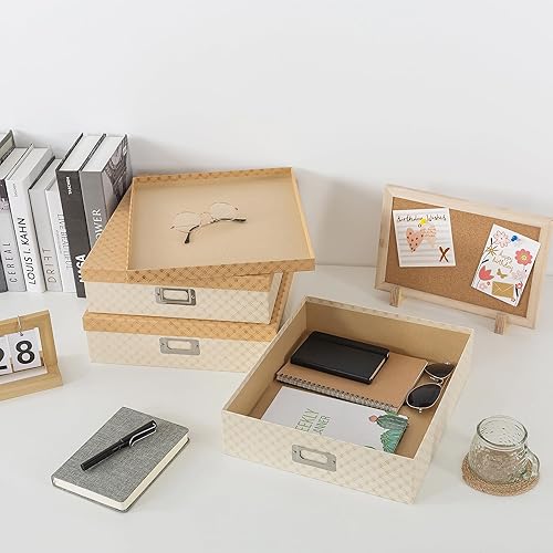 Miniatura 10 de Soul & Lane Cajas de almacenamiento de cartón decorativas de Navidad (juego de 3) cajas de almacenamiento de fotos anidables con tapas, pequeñas