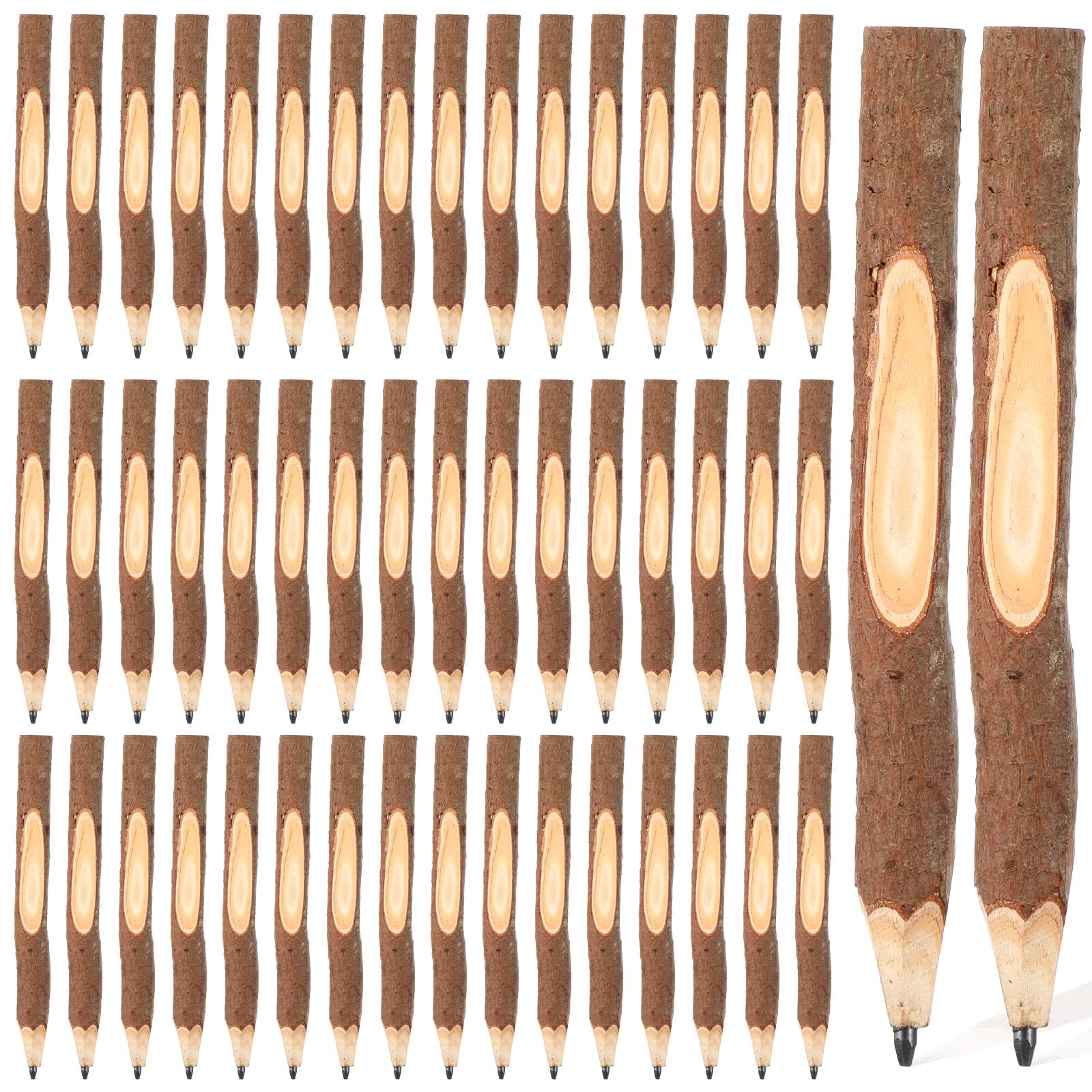 Juego de 50 lápices de madera de pino natural para escribir, dibujar, bocetar, estilo rústico de corteza de árbol, 5.1 pulgadas de largo, ligero, forma hexagonal ergonómica, paquete a granel para
