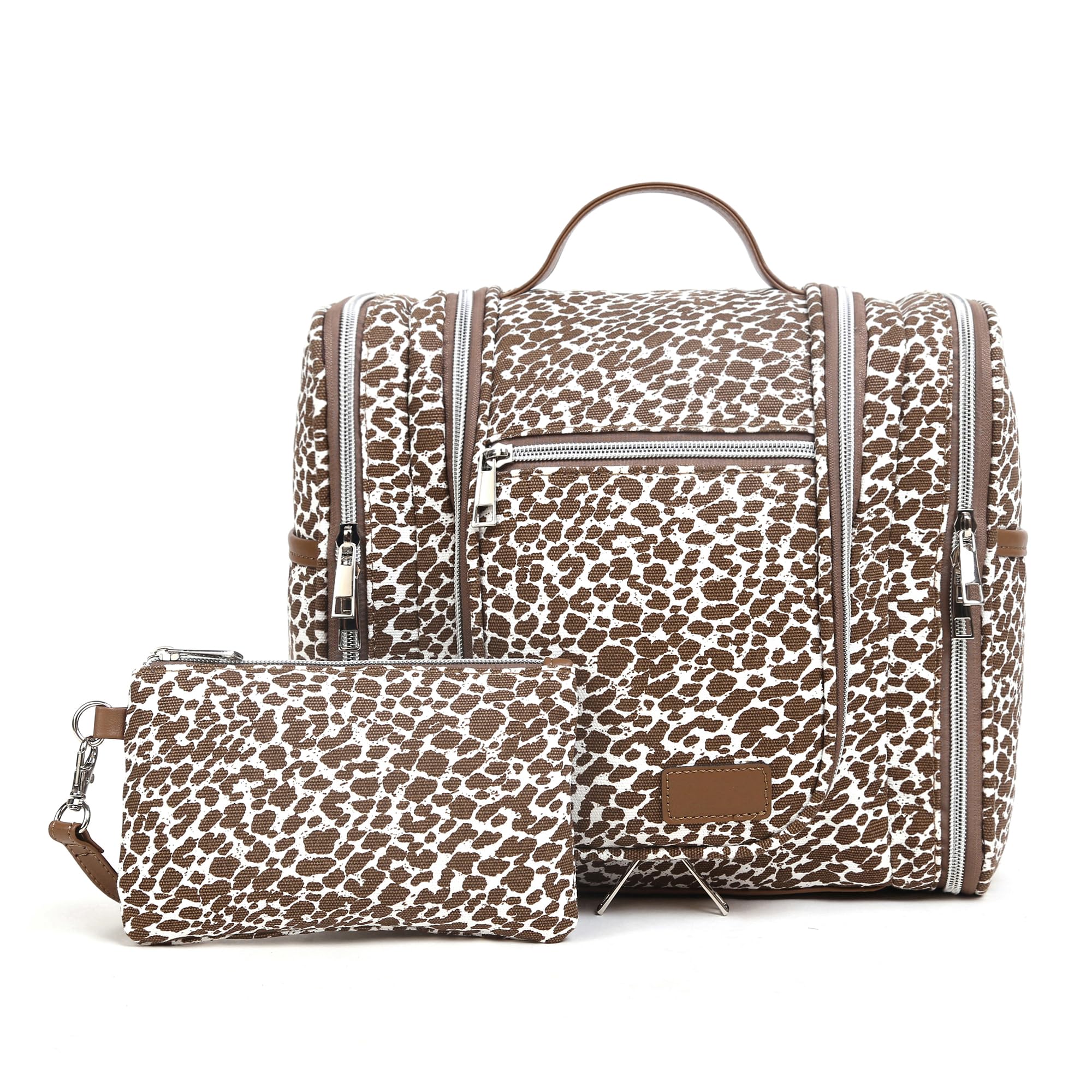 Pearl Angeli Beauty case da donna, grande, da appendere, A6-kaki leopardato, Beauty case | Beauty case da viaggio, grande, organizer per trucchi con gancio e manico, borsa impermeabile