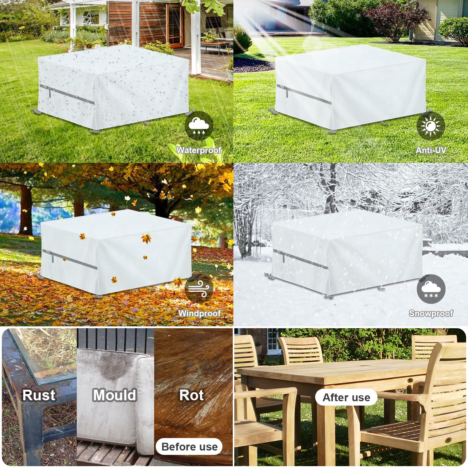 LAMUNI Bache Table Jardin Housse de Protection Table de Jardin 170x110x75cm Housse Table Exterieur Housse Salon Jardin Impermeable Bâche Salon de Jardin 420D Oxford Housses pour Tables de Jardin