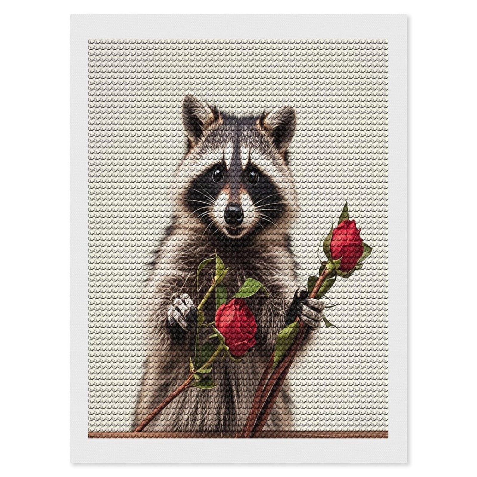 FekiLoot Funny Raccoon Diamond Painting Kits for Beginners DIY Diamond Art Kits for Adults Full Drill Round Diamond Dot Gem Art Painting Fun DIY Crafts for Home Kitchen Wall Decor Gift 12"x16"