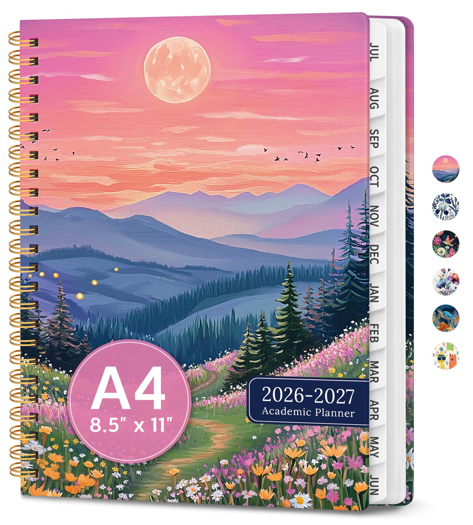 Akademischer Planer 2026-2027, Monats- & Wochenplaner Juli 2026 – Juni 2027, Hardcover A4 Planer mit Index-Tabs für Schüler und Lehrer, 21,6 x 27,9 cm – Dreamscape Hills