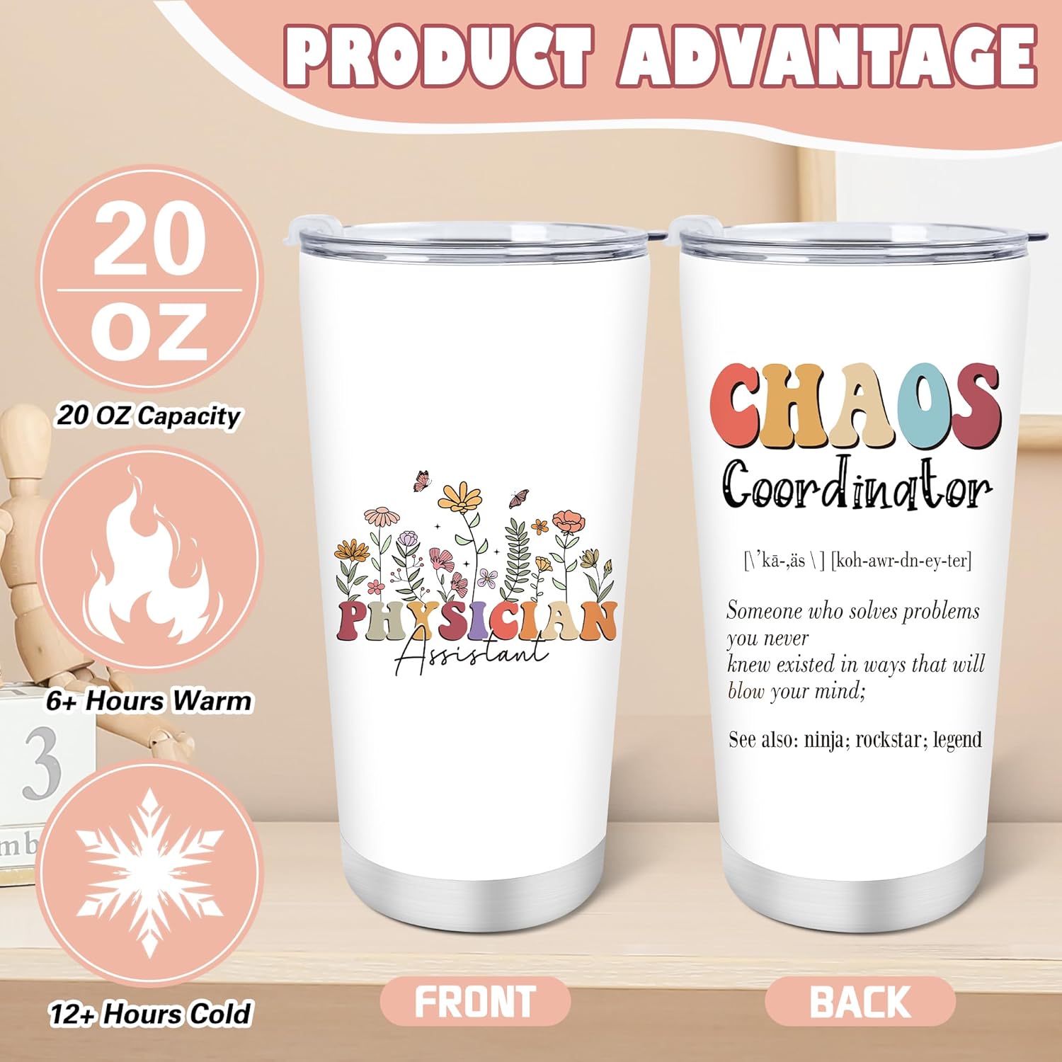 Keluna Physician Assistant Gifts for Women - 20oz Tumbler Makeup Bag Keychain, 3Pcs Physician Assistant Week Appreciation Thank You Gifts, PA School Student Graduation Birthday Christmas Presents - Image 4