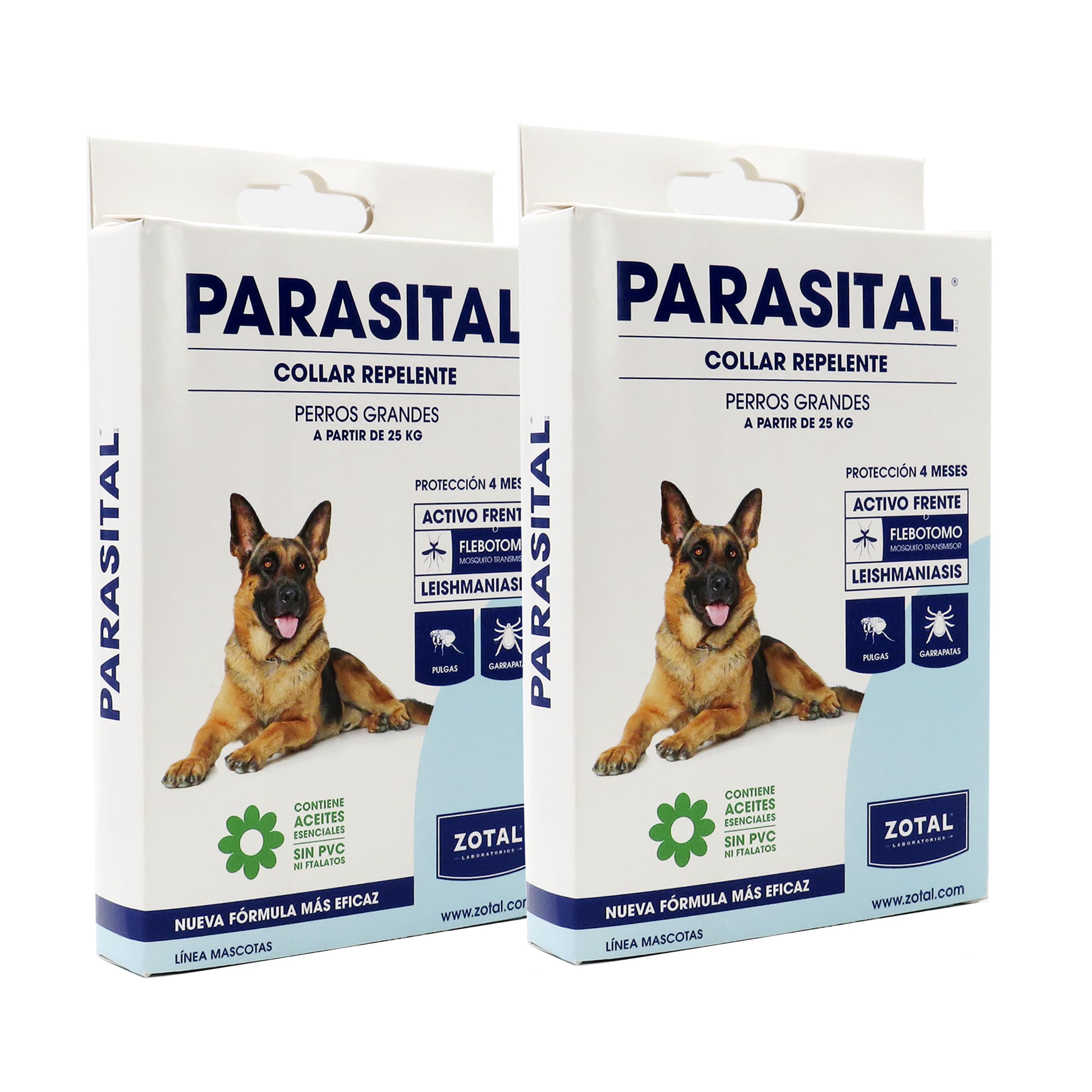 Zotal Parasital Collar Antiparasitario para Perros Grandes - Pack 2 Collares de 75 cm - Protección hasta 4 Meses - Repelente Natural contra Pulgas, Garrapatas y Mosquitos - Cómodo y Ajustable Sin PVC