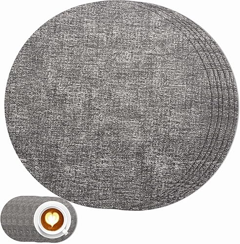 FunWheat Juego de 6 manteles individuales con posavasos de cuero sintético, lavables, de vinilo, resistentes a las manchas, duraderos y