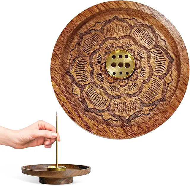 Lotus Incense Burner Holder for Meditation & Yoga - 9-Hole Wooden Design