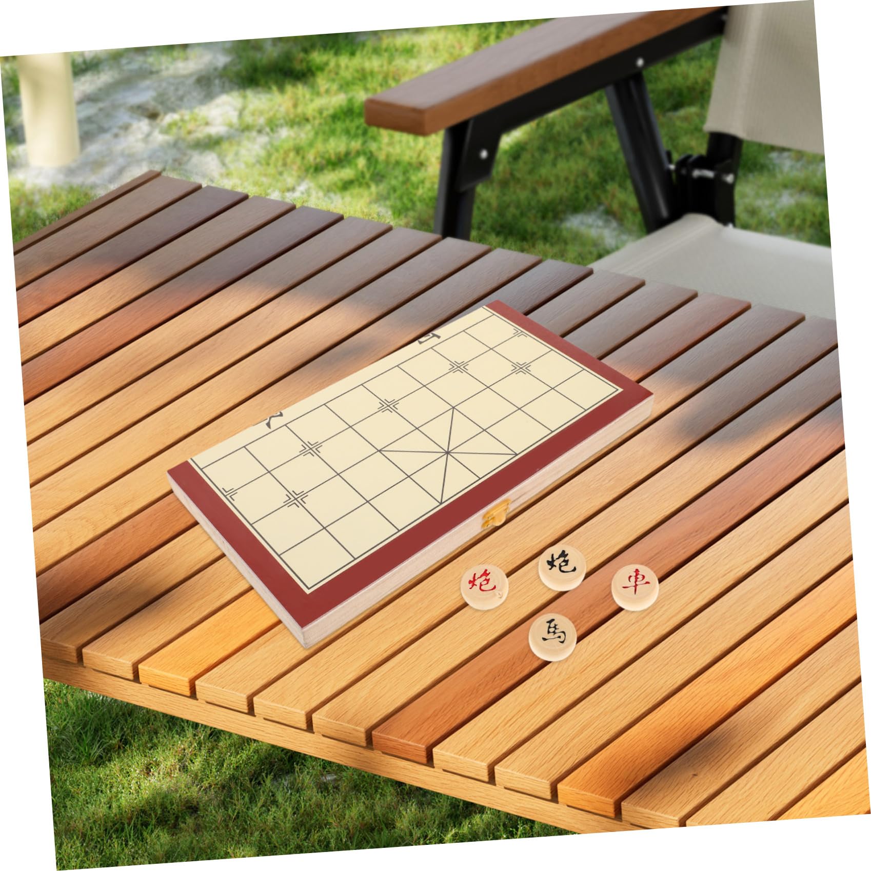 Toyvian Scacchiera Cinese Pieghevole in Legno con Custodia Integrata, Gioco da Tavolo da Viaggio per Esterni, Salva Spazio e Previene la Perdita dei Pezzi