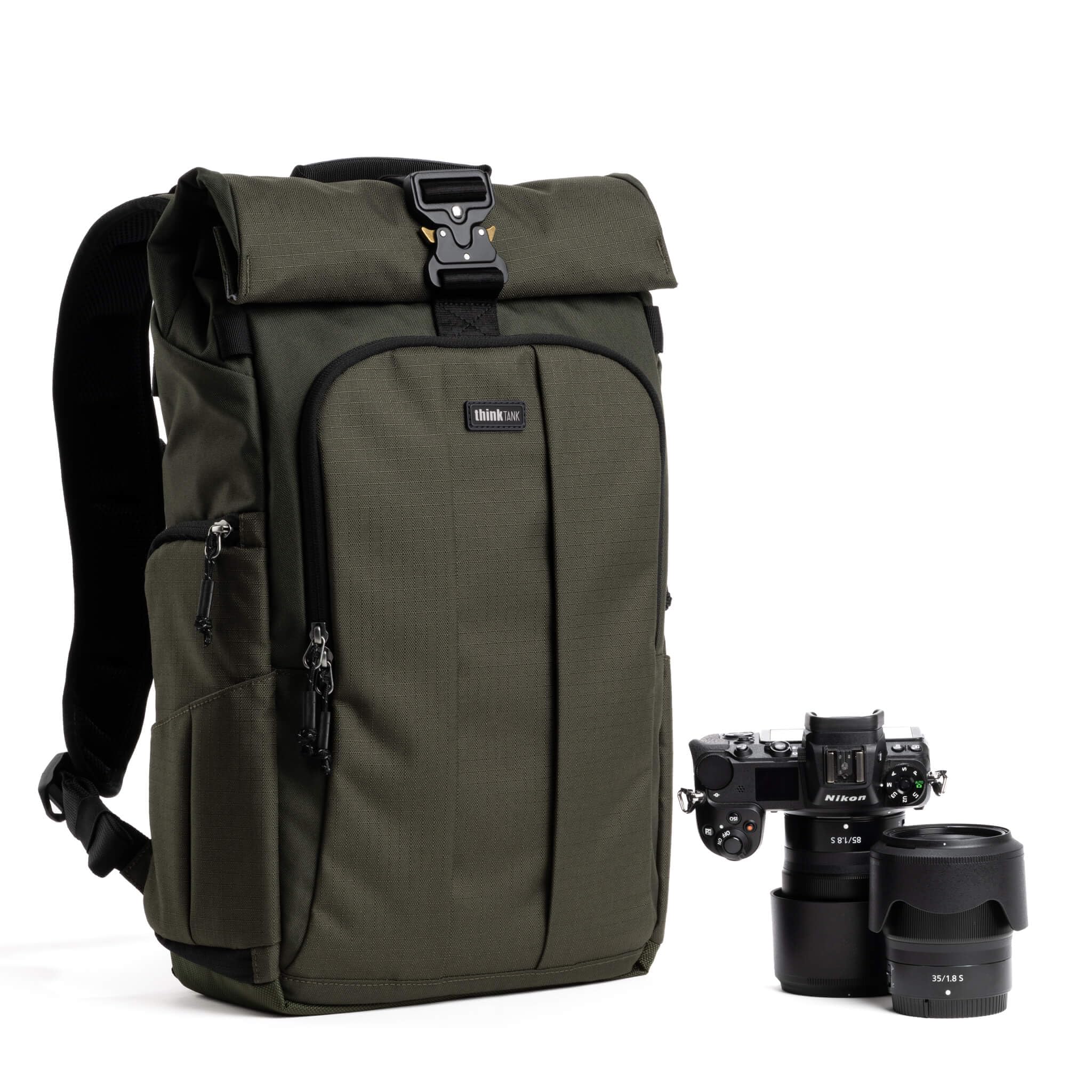 Think Tank FocusPoint 22L RollTop Camera Backpack - Greenway Expandable Travel Camera Backpack with Laptop Sleeve Quick Side
