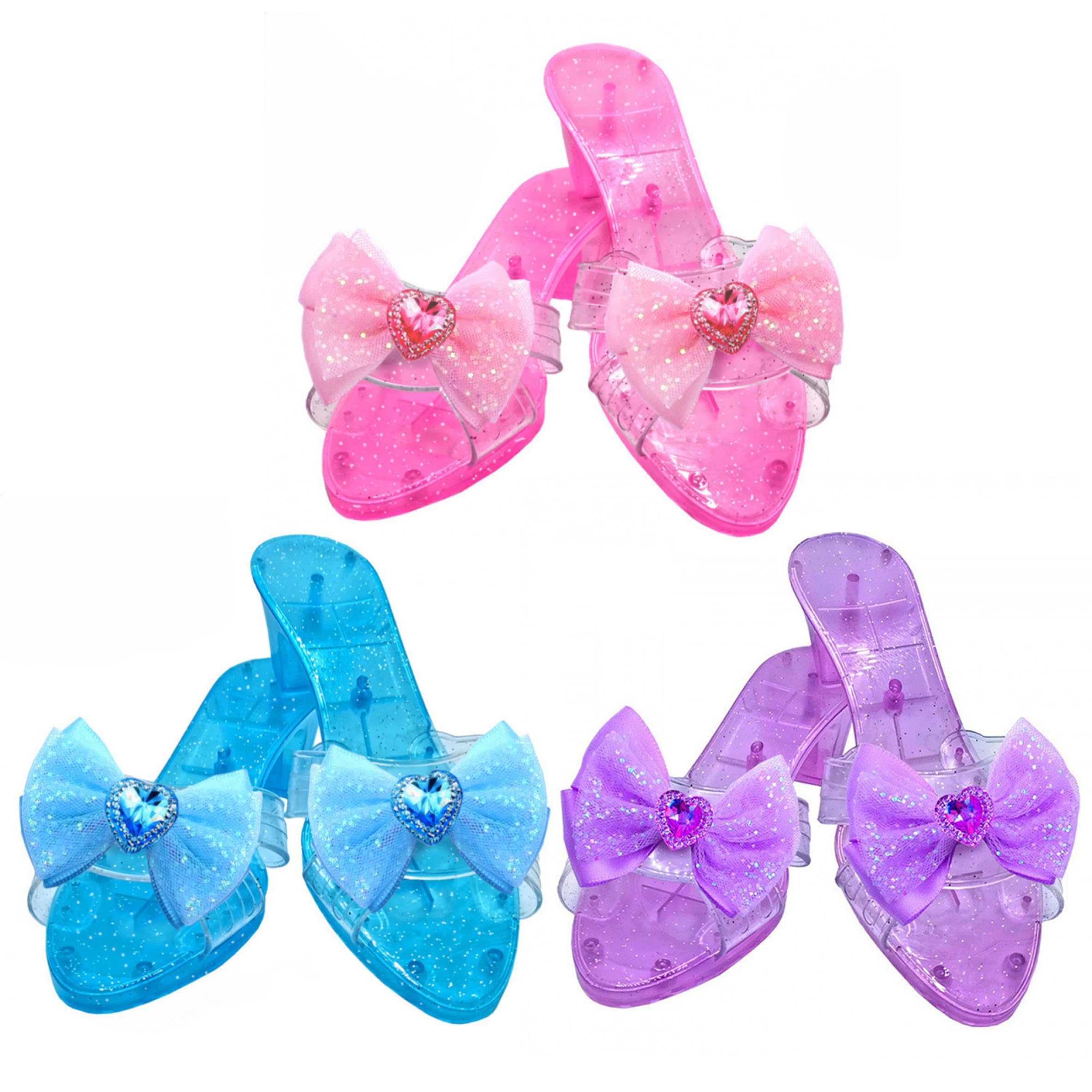 3 Pares de Tacones de Princesa para niñas pequeñas, Zapatos de Vestir Brillantes para niños con Lazos para Juegos de simulación