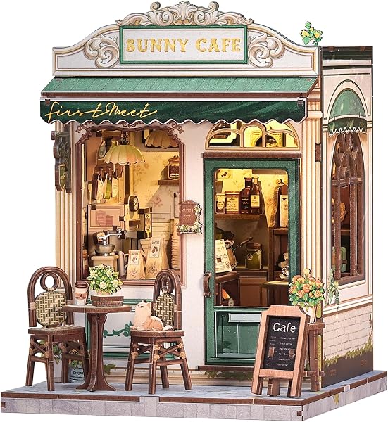 CUTEBEE Book Nook Kit – DIY Puppenhaus Häuser, Miniatur Haus Selber Bauen Bausatz für Erwachsene, 3D Holz Puzzle Buchstütze | Kreativset zur Bücherregal Deko | Geschenk (Sunny Cafe) - 1