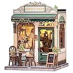 CUTEBEE Book Nook Kit - DIY Miniature House Dollhouse Kit for Adult and Teens, Booknook Bookshelf Decor Alley Model Build with LED Light, Gifts for Family and Friends (Sunny Cafe)