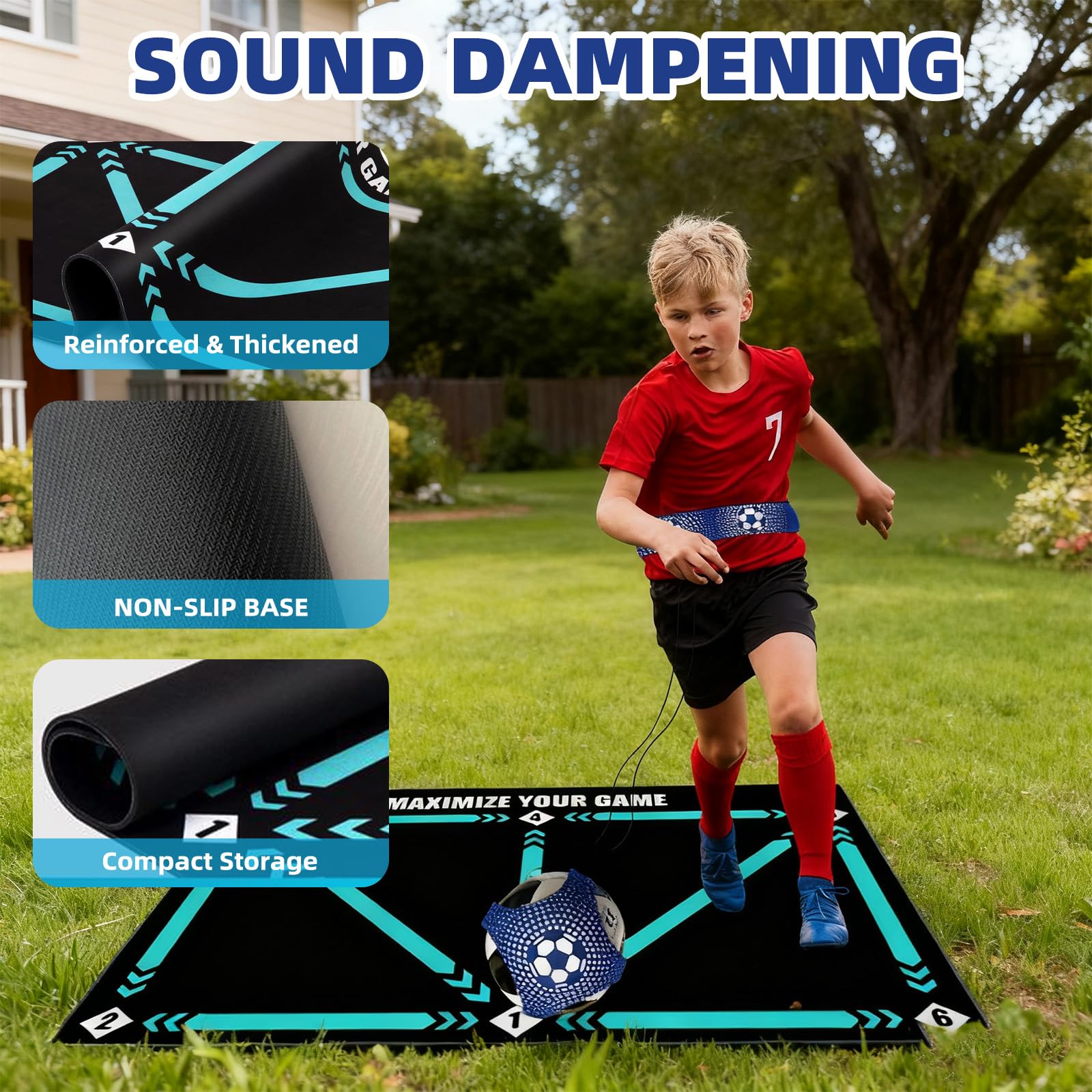 Tappetino Allenamento Calcio 90x60cm per Bambini e Adulti | Set con Cintura Regolabile Allungabile e Sacca di Trasporto | Tappetino in Diatomee Antiscivolo per Migliorare Controllo Palla e Dribbling