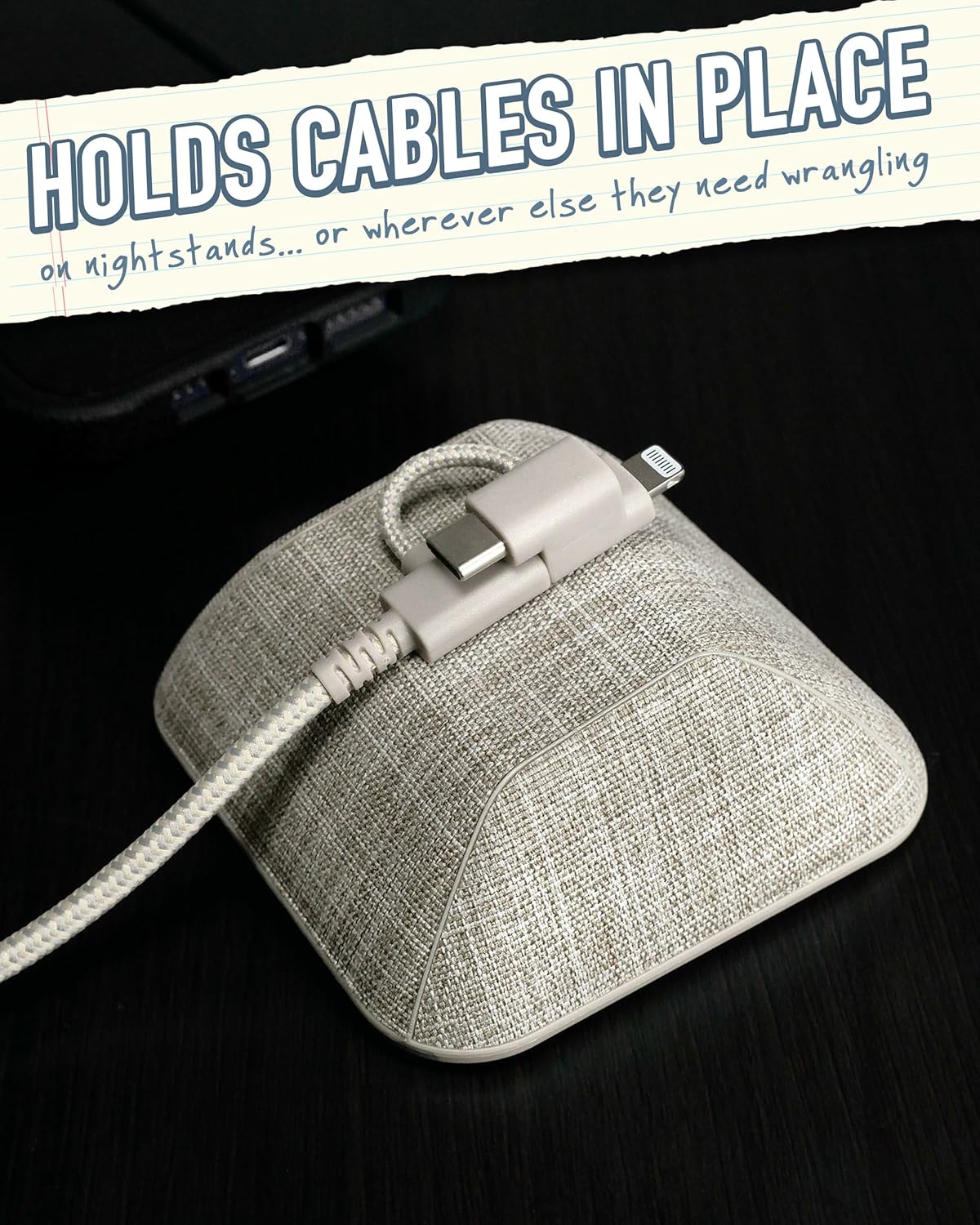 Smartish Cable Holder and Charger Combo - Cable Wrangler Organizer with 3-in-1 Universal Charging Cable - Lightly Toasted Beige