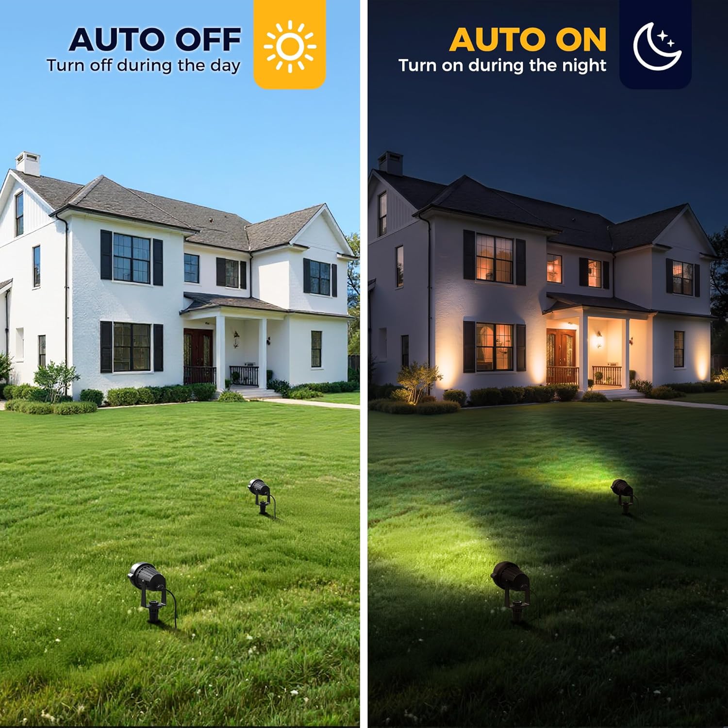 L LOHAS LED 5W Dusk to Dawn Outdoor Lighting, Auto On/Off 3000K Landscape Outdoor Spotlight, IP66 Waterproof Plug in Spot Lights for Yard, Garden, House, Pathway, Plant, UL Listed (2 Pack) 3000K Warm White - 5W 2 Pack