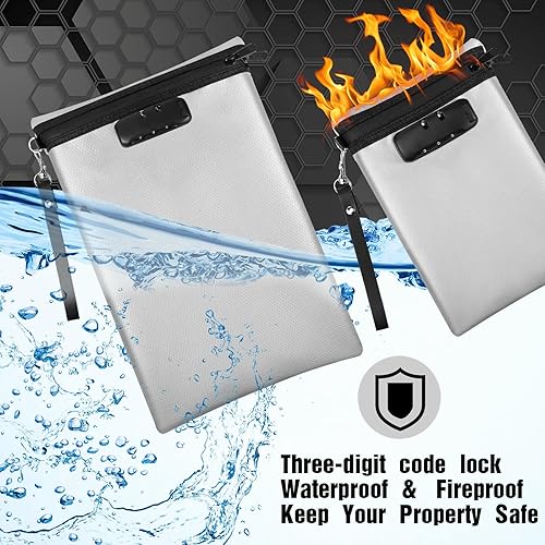 Miniatura 4 de Bolsa de documentos ignífuga con candado, 2 unidades, impermeable, bolsa de dinero con cremallera para almacenamiento de documentos A4, archivos,