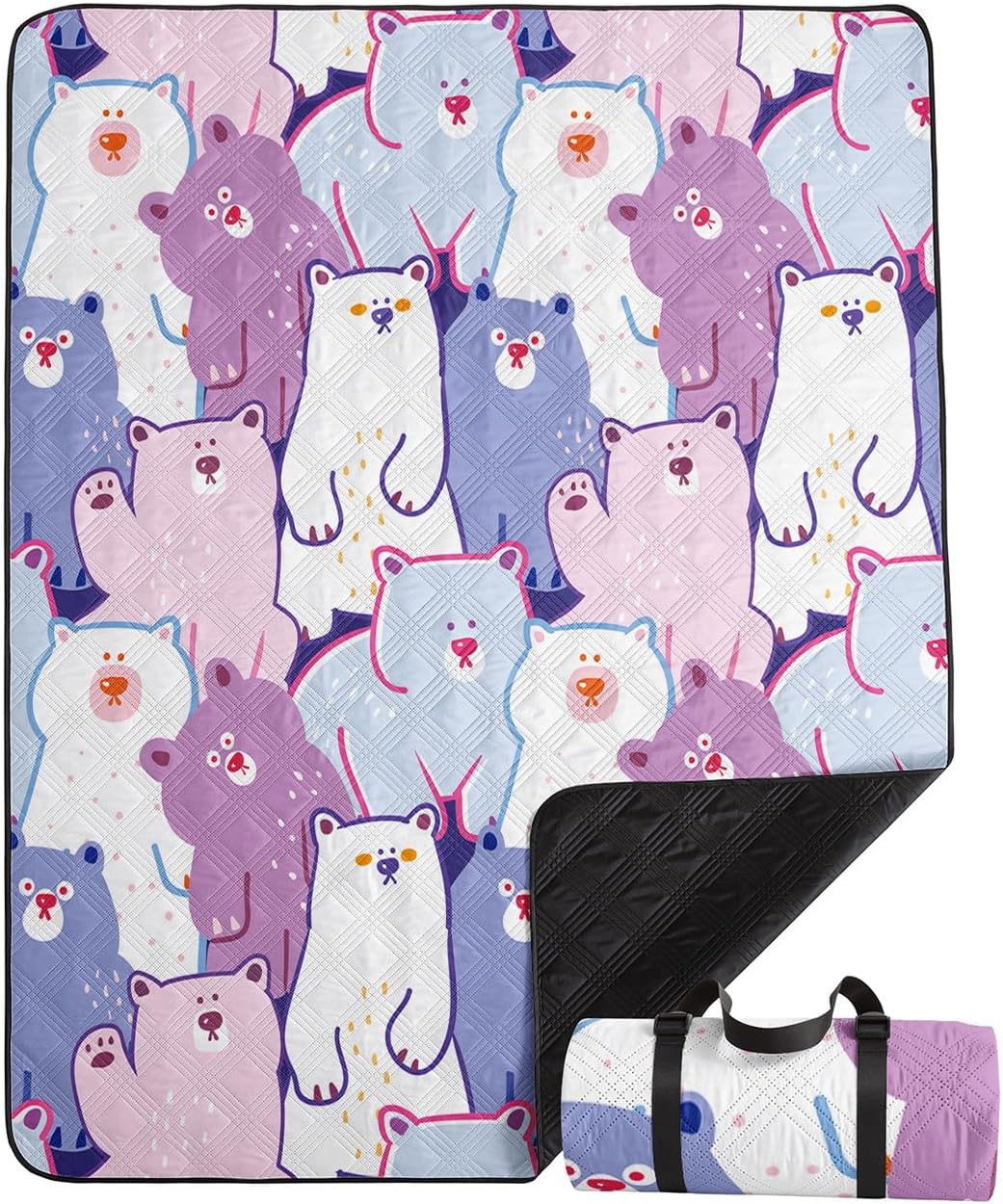 Outdoor Picnic Blanket,Portable Sandproof Waterproof Picnic Mat,Cartoon Bears Printed Camping Beach Mat for Sand and Wet Grass Hiking (Cartoon Bears L)