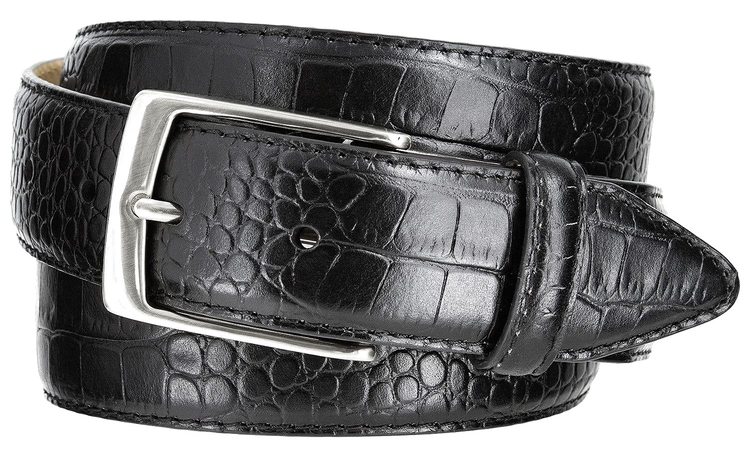 AE354 / A274 Genuine Full-Grain Cowhide Leather Dress Belt Nickel Finish Buckle 1-3/8''(35mm) Wide, 1"(25mm) Wide