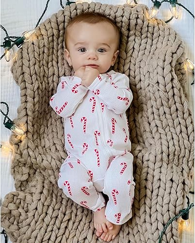 Vista 3 de Qiylii Baby Girls Christmas Pajamas Footies Zip-Up Romper Sleepers Pjs Baby Sleep and Play Pyjama