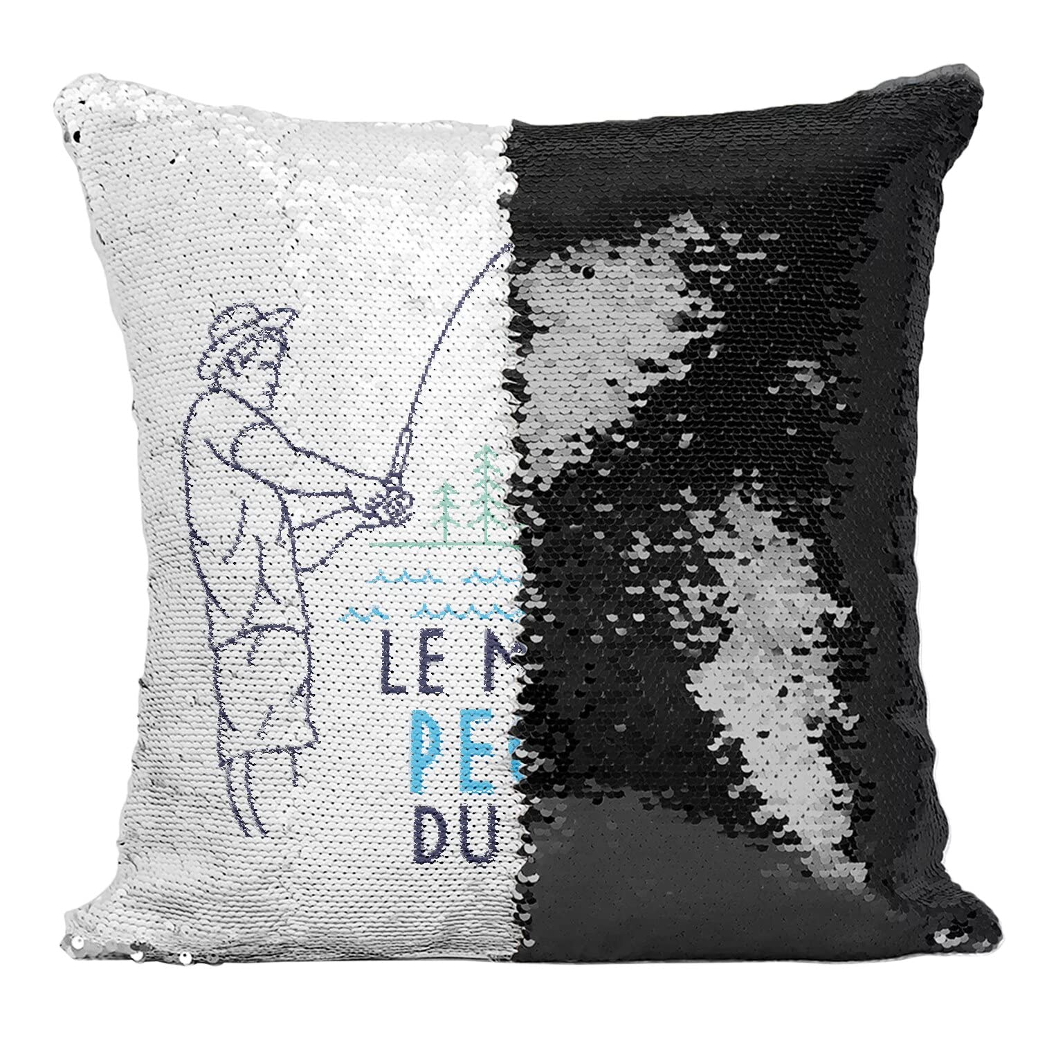 Coussin paillettes noir meilleur pêcheur du monde pour créer une ambiance nature chez soi