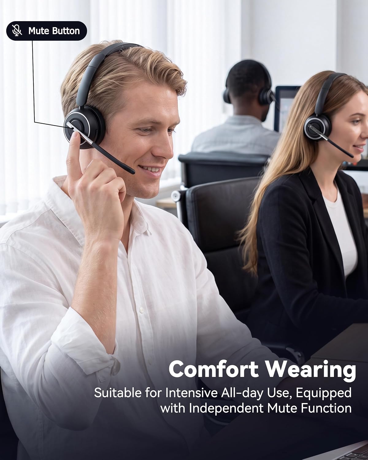 PrancyBt Wireless Headset with Noise Cancelling Microphone, Bluetooth Headset with Mic for Work, Wireless Headphones with Mute & USB Dongle for Work from Home/PC/Computer/Call Center