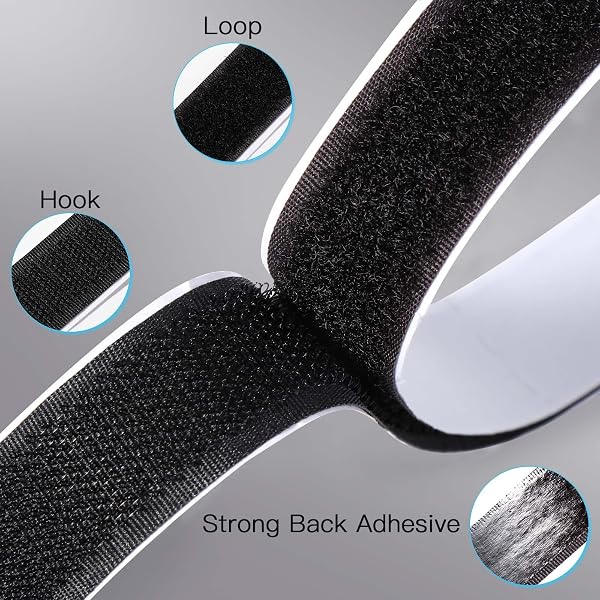 Vinabo Scratch Autocollant Double Face 5 M X 20 MM, Hook Loop Rubans Ruban AdhéSif Puissant à Crochets Et Boucles pour La Couture (Noir) - 3