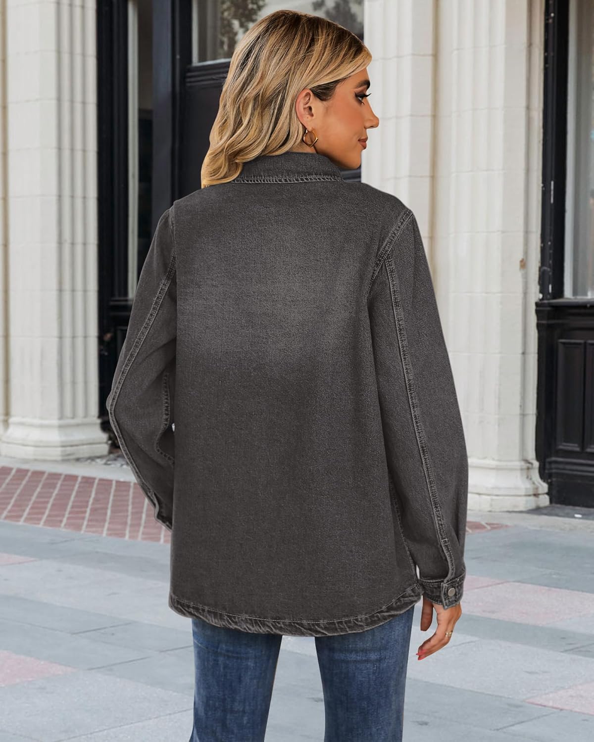 luvamia Jean Jackets for Women 2026 Fall Fashion Oversized Button Down Denim Jacket Western Shacket Jacket with Pockets - Image 4