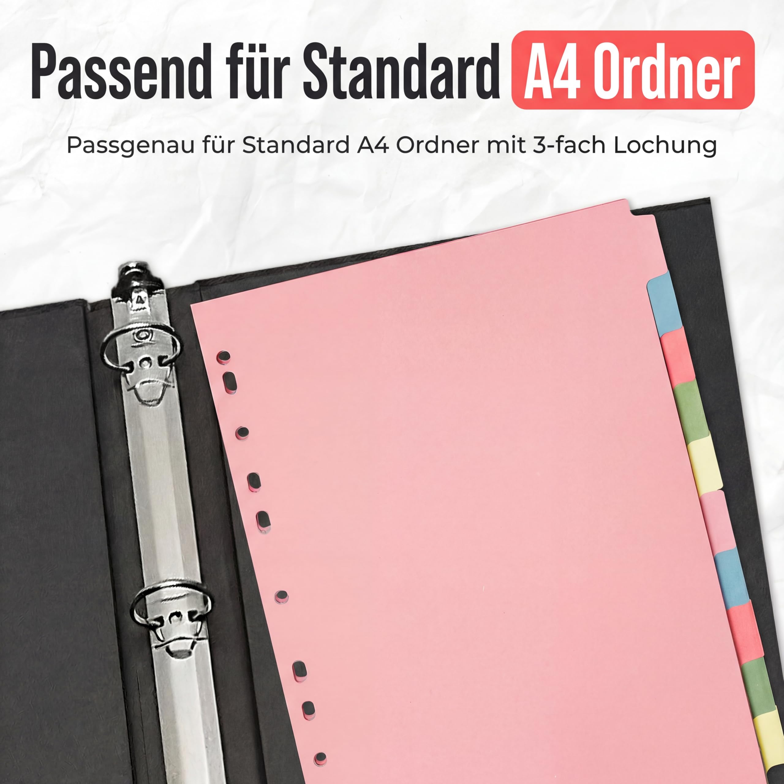 The Paper Shop A4 Ordner Register Unterteiler Hochformat 150 g/m² | 5 Pack | 10-Teilig Mehrfach Gelocht Aus Stabiler Pappe | Farbige Trennblätter für Dokumente Büro Schule Archiv Organisation