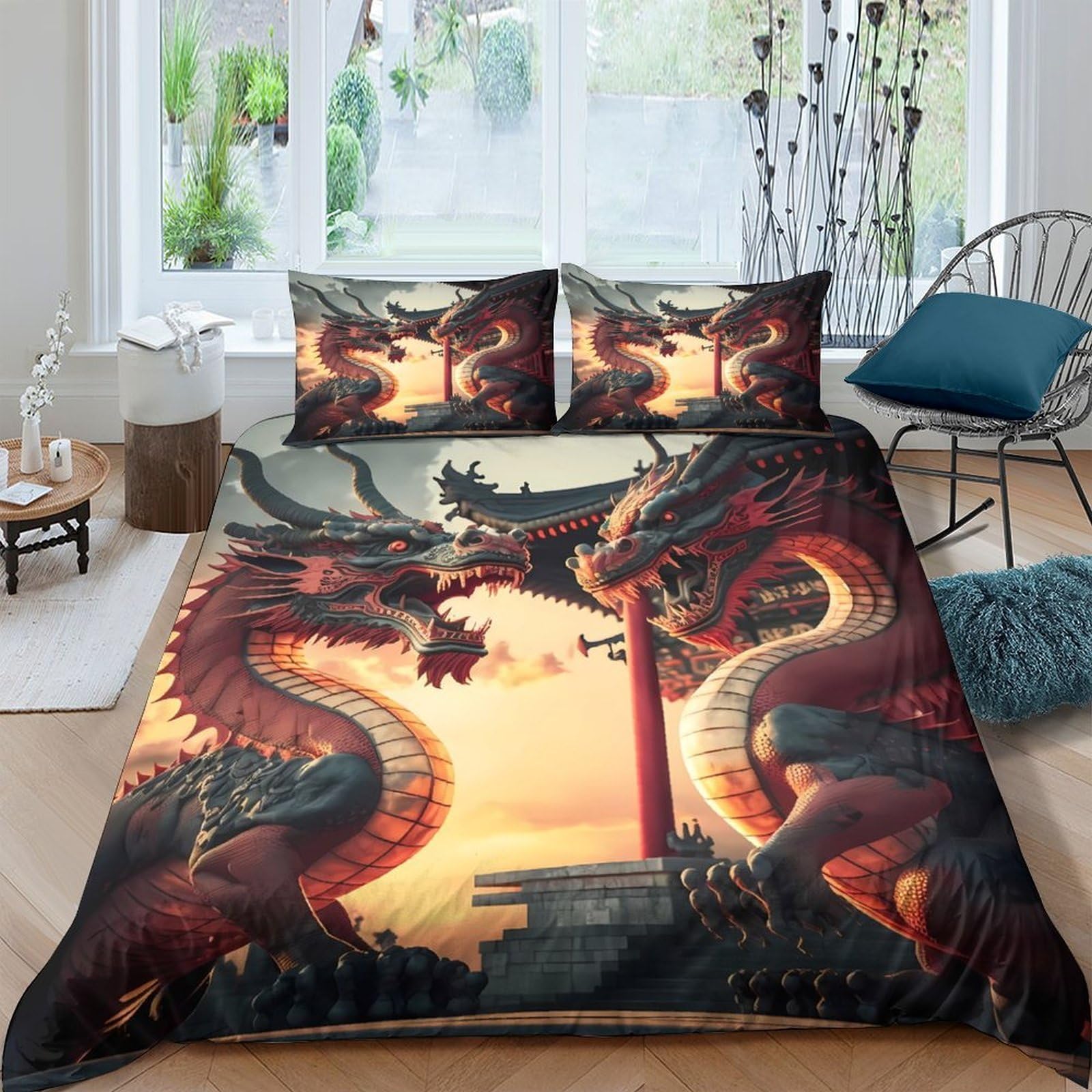 Ctjqhvkz Style-3 3D Printed Dragon Sunset Fitted Sheet Microfiber Anti-Slip Bed Sheet For Bedroom Decor Dustproof Easy Care Single（135X200cm）