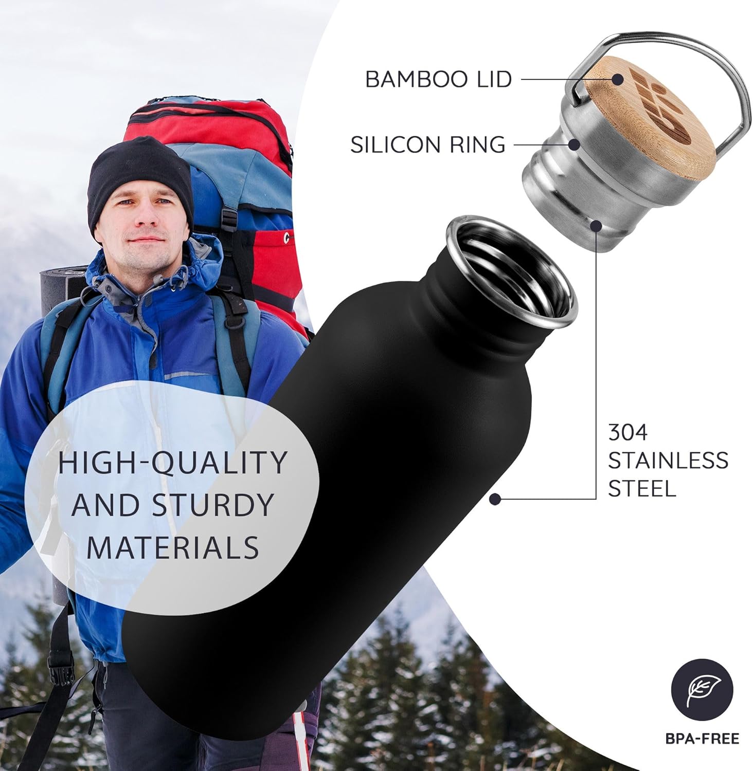 Bambaw 16 oz Stainless Steel Water Bottle, Black - Non-insulated, Dishwasher Safe, No Straw - Image 2